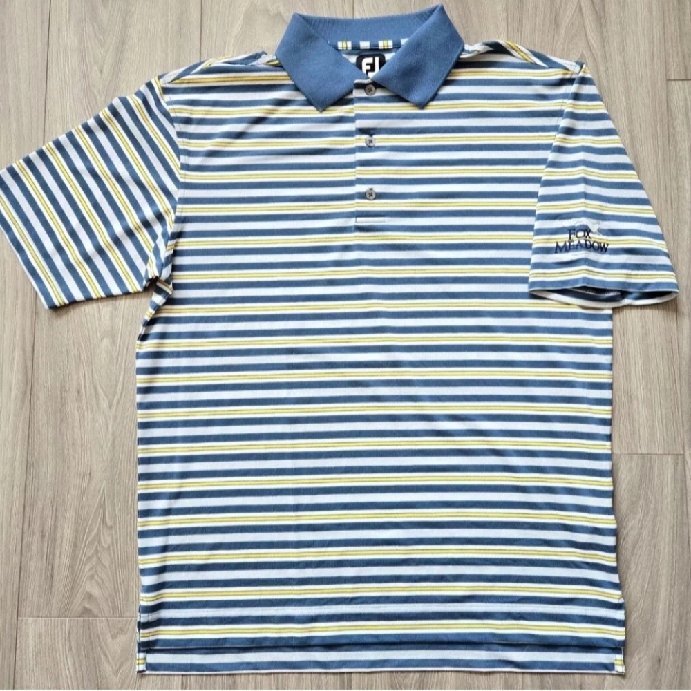 FootJoy FJ Mens Sz Large Fox Meadow Golf Course Logo Shirt Polo Blue Yellow